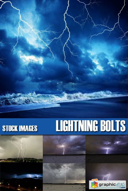 Stock Photos - Lightning Bolts, storm, gale, 25xJPG