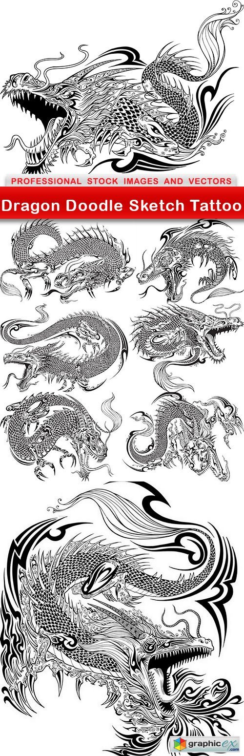 Dragon Doodle Sketch Tattoo - 8 EPS