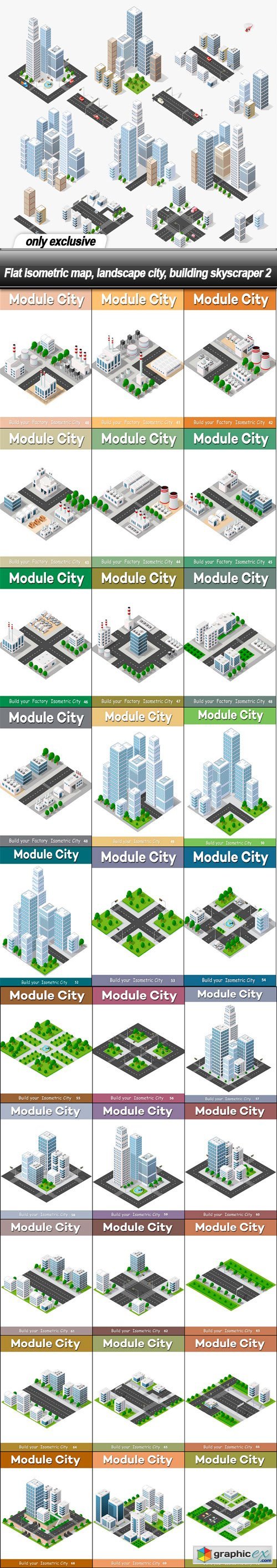 Flat isometric map, landscape city, building skyscraper 2 - 31 EPS