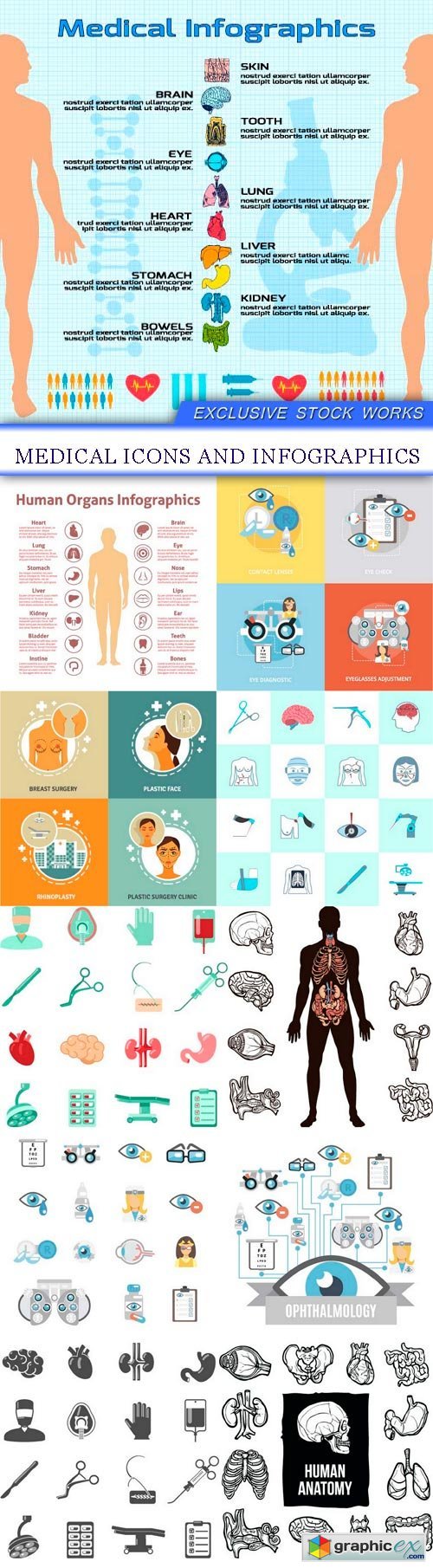Medical icons and infographics 11X EPS