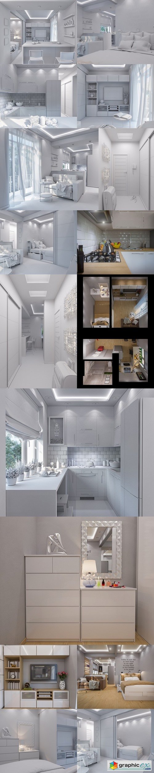 3d rendering living room and bedroom interior design 3