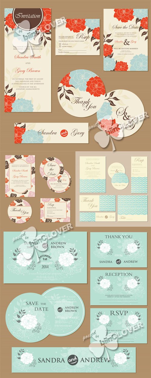 Vector Floral wedding invitation cards