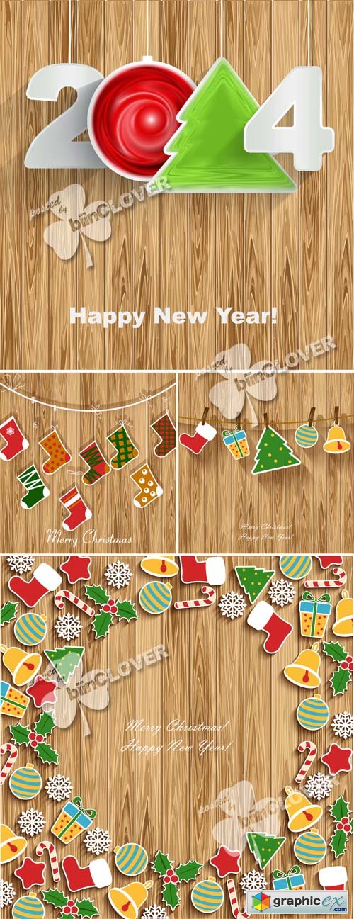 Vector New Year 2014 on wood background
