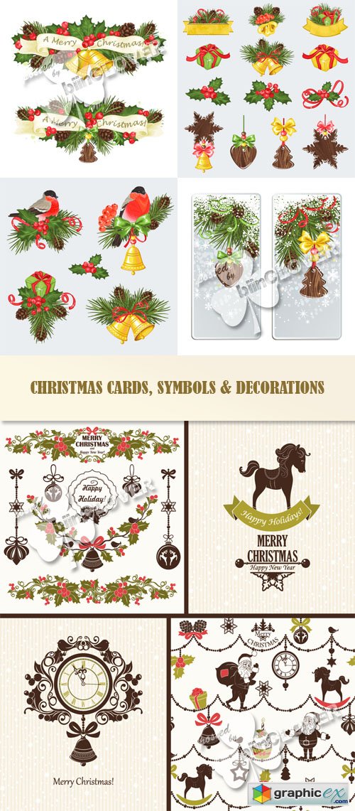 Vector Christmas cards, symbols and decorations