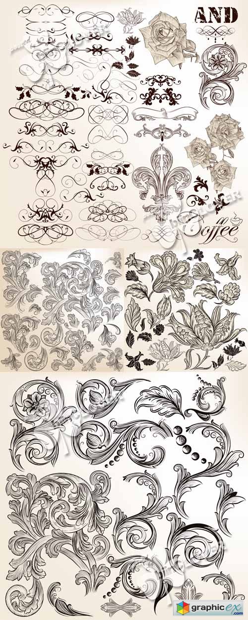 Vector Floral vintage calligraphic design elements