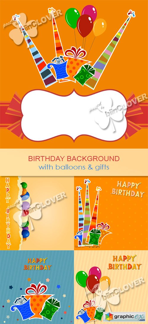 Vector Birthday background with balloons and gifts 0530