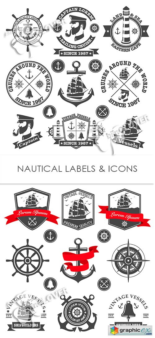 Vector Nautical labels and icons 0520
