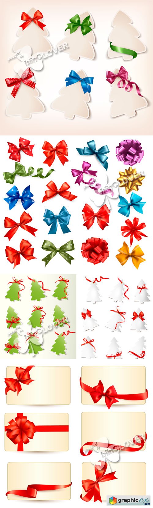 Vector Christmas gift cards with ribbons and bows 0521