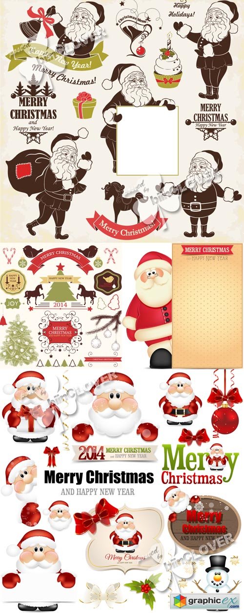 Vector Retro Santa Claus and Christmas symbols 0545