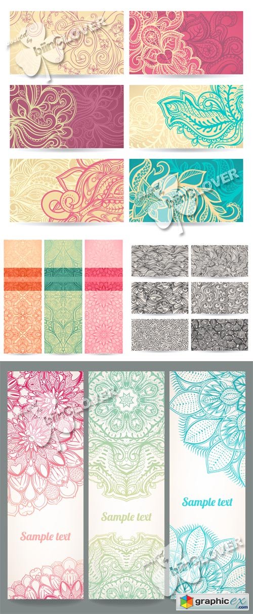 Vector Set of floral abstract banners 0519