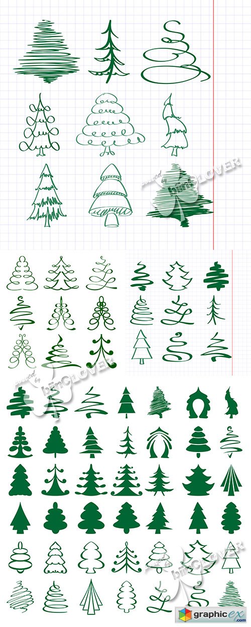 Vector Christmas trees sketch 0518