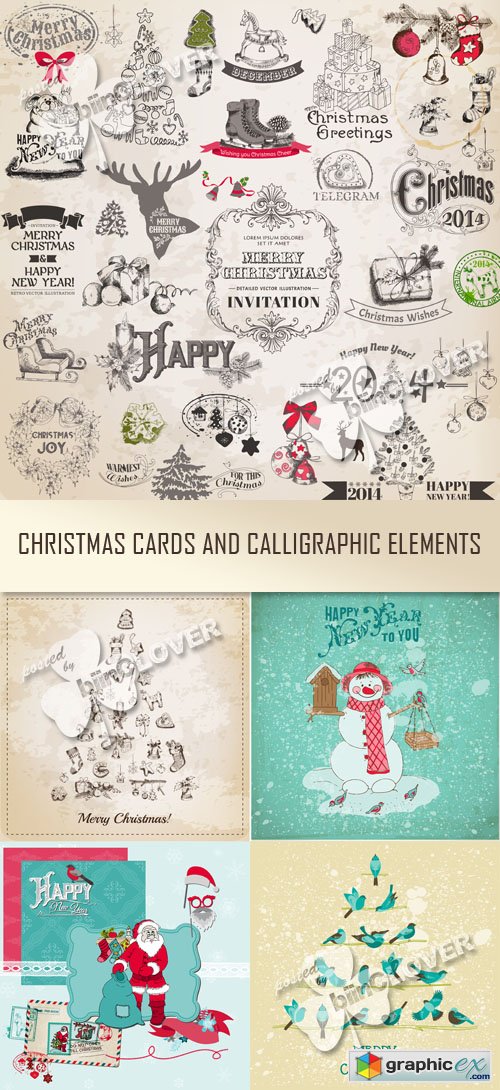 Vector Christmas Card and calligraphic elements 0515