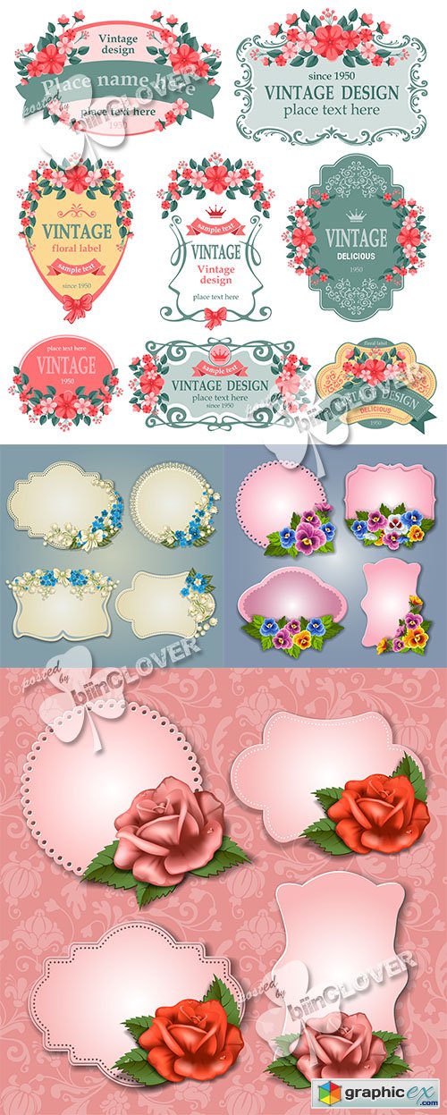 Vector Greeting cards and labels with floral 0510