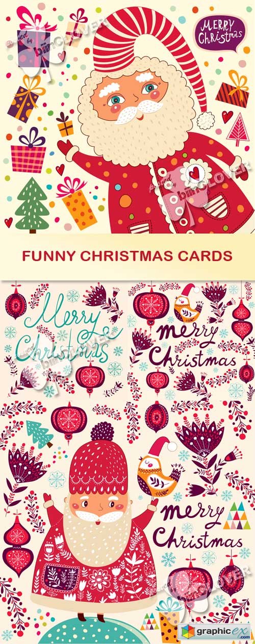 Vector Funny Christmas cards 0507