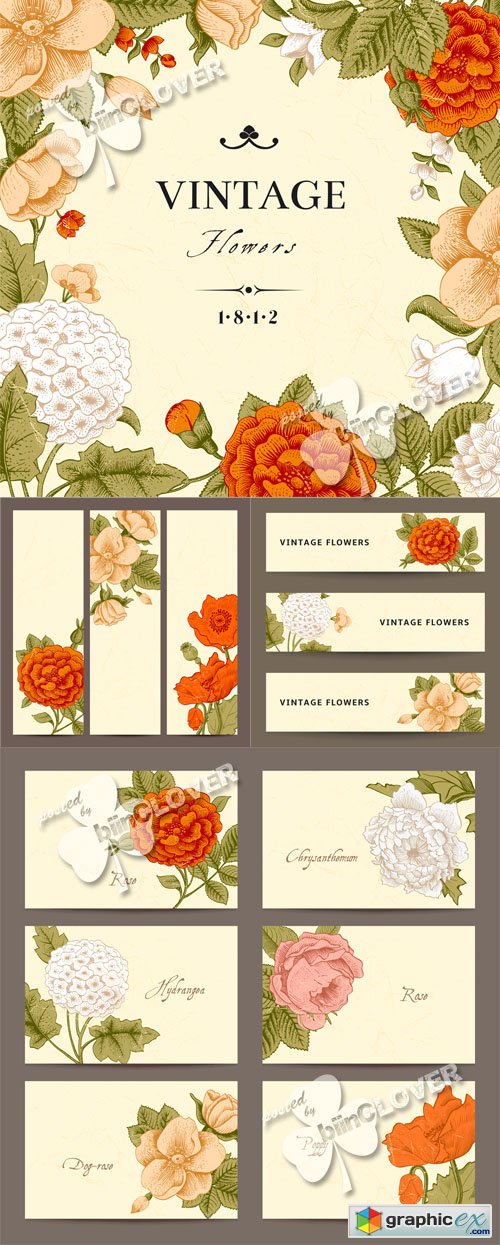Vector Floral business cards and banners 0505