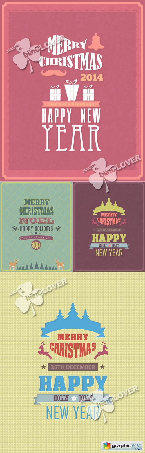 Vector Merry Christmas and Happy New Year cards 0505