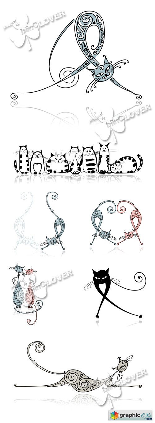 Vector Funny cartoon cats illustrations 0504