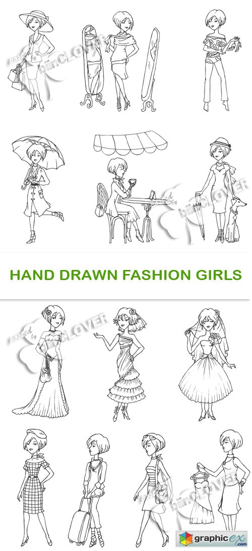 Vector Hand drawn fashion girls 0486
