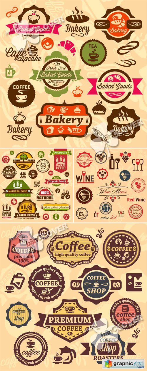 Vector Food and drink labels 0486