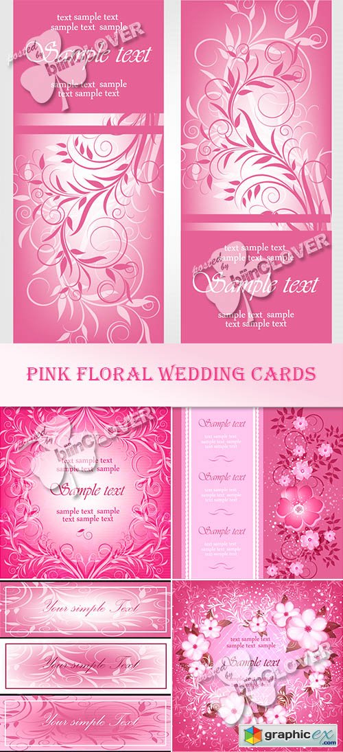 Vector Pink floral wedding cards 0485
