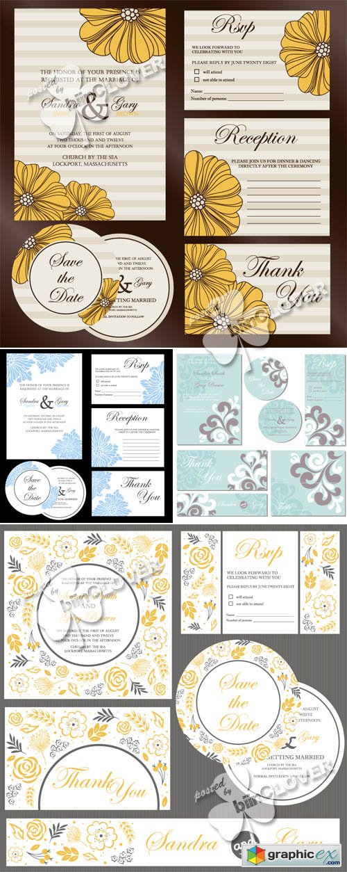 Vector Floral wedding invitation cards 0484