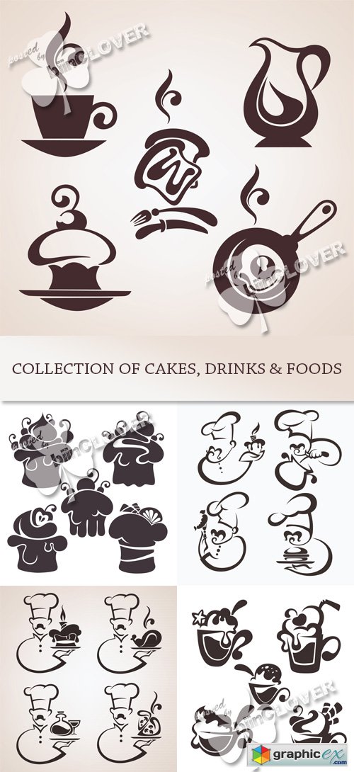Vector Collection of cakes, drinks and foods 0476