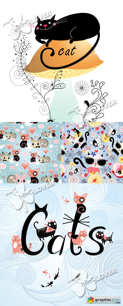 Vector Texture of funny kittens 0475