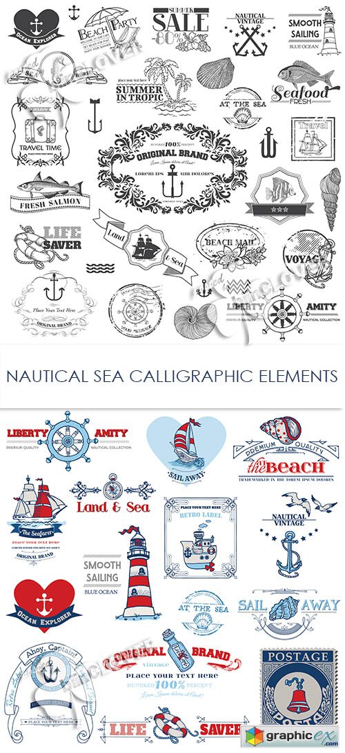 Vector Nautical sea calligraphic elements 0473
