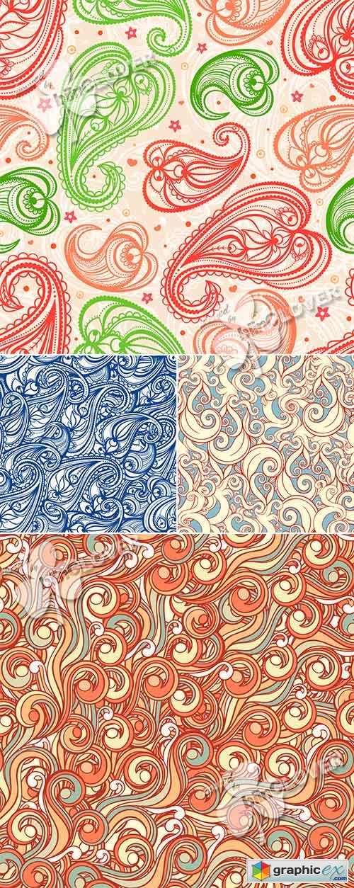 Vector Background with swirls, leaves and paisley 0470