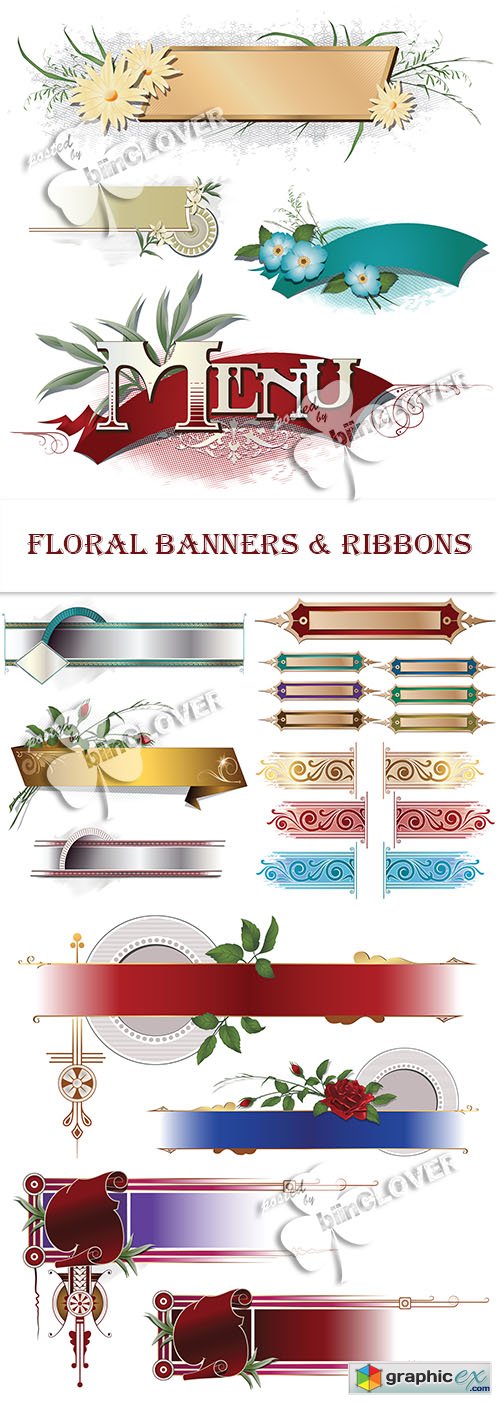 Vector Floral banners and ribbons 0467