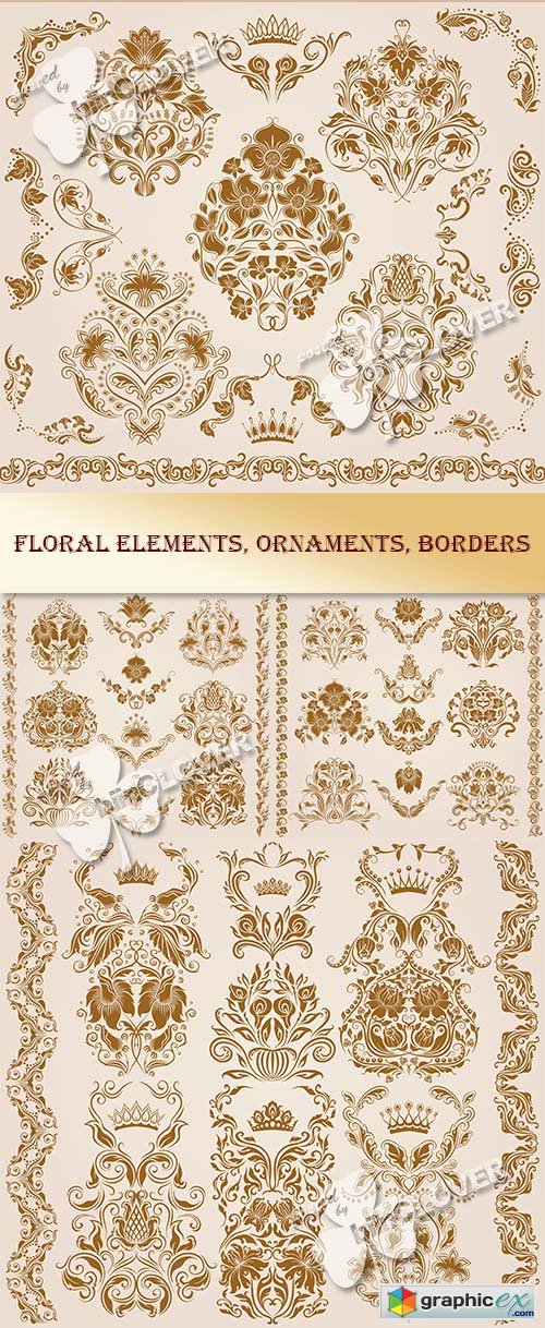 Vector Floral elements, ornaments, borders 0465