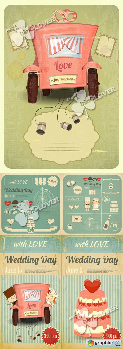 Vector Wedding card in retro infographics 0458