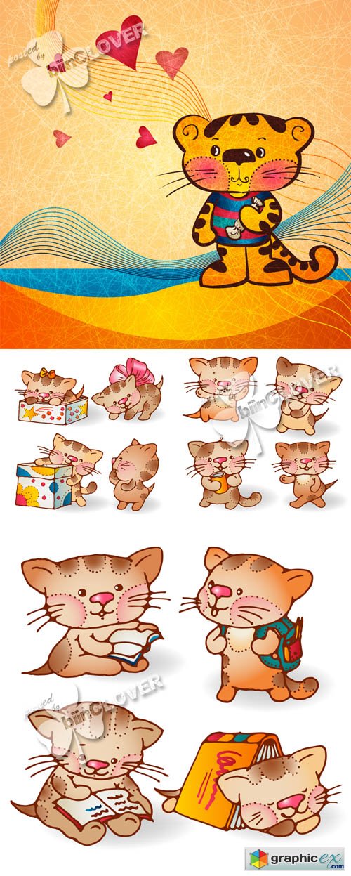 Vector Funny cartoon kittens 0458