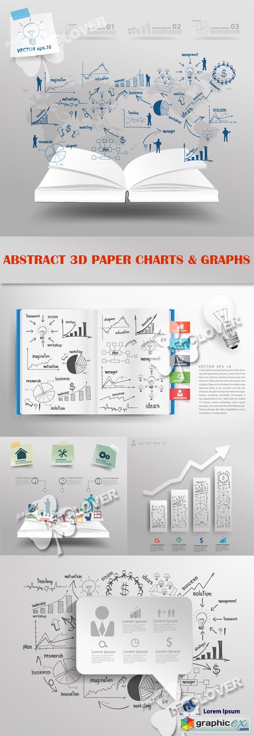 Vector Abstract 3D paper charts and graphs 0454