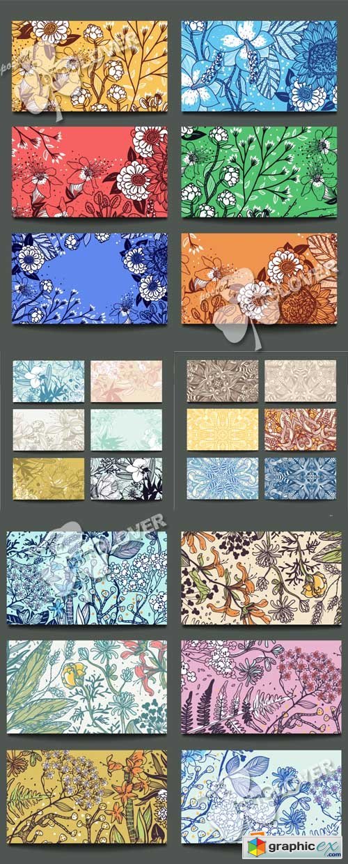Vector Set of abstract floral cards 0552