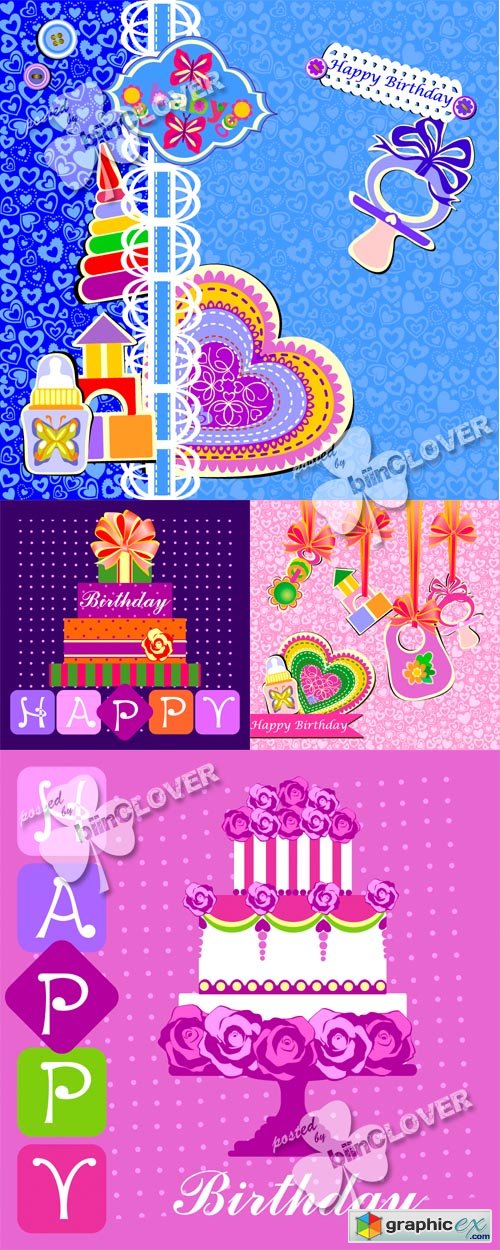 Vector Happy birthday cards 0438