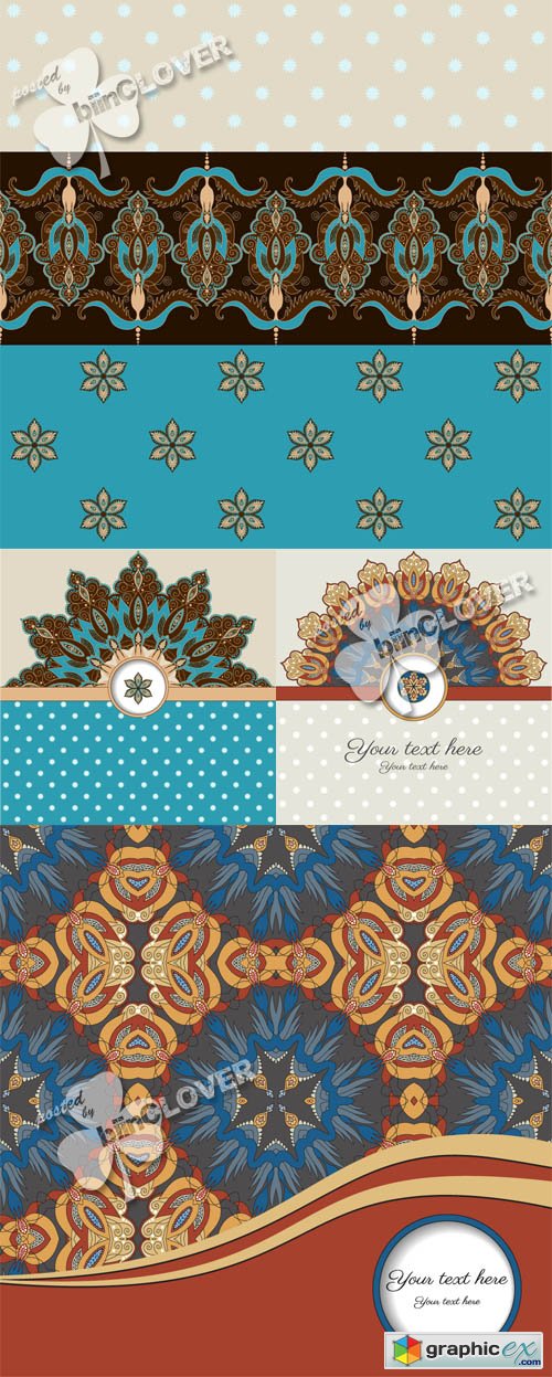 Vector Cards with oriental floral elements 0436
