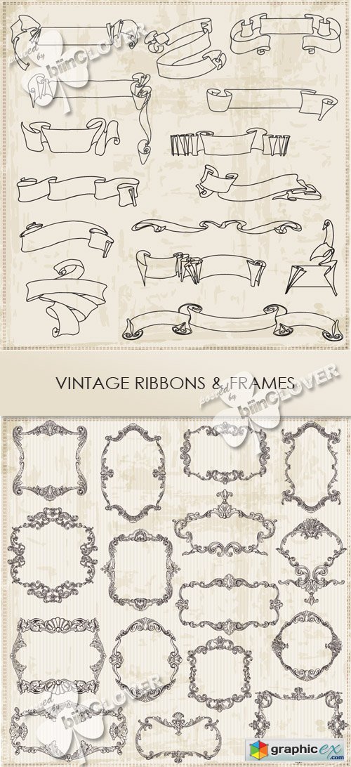 Vector Vintage ribbons and frames 0431