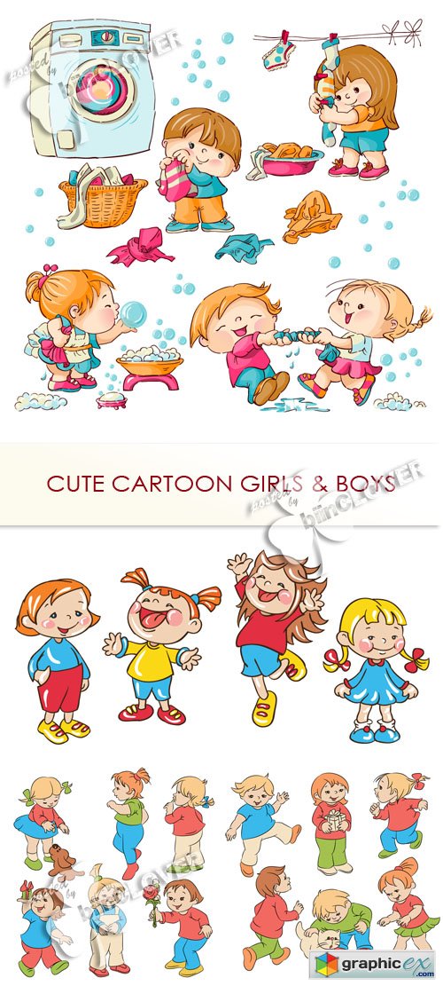 Vector Cute cartoon girl and boy 0430