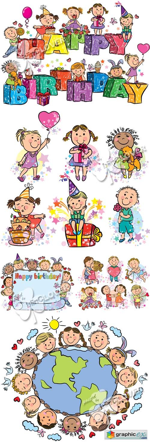 Vector Holiday illustrations with kids 0428