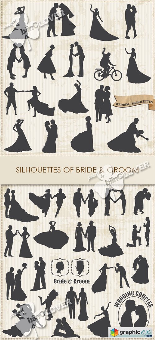 Vector Silhouettes of bride and groom 0426