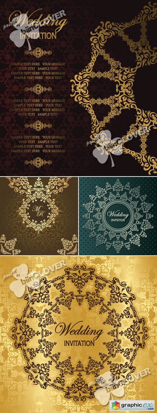 Vector Wedding invitation with lace pattern 0426