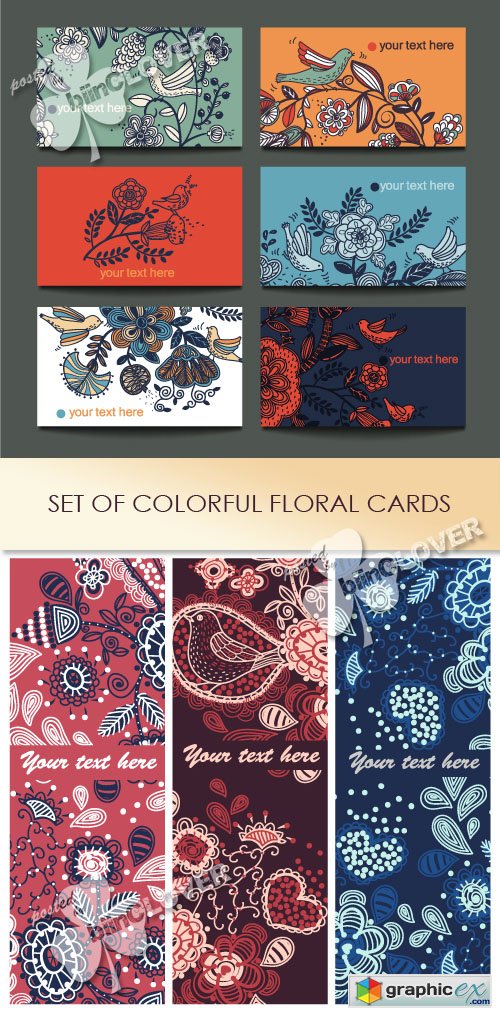 Vector Set of colorful floral cards 0425