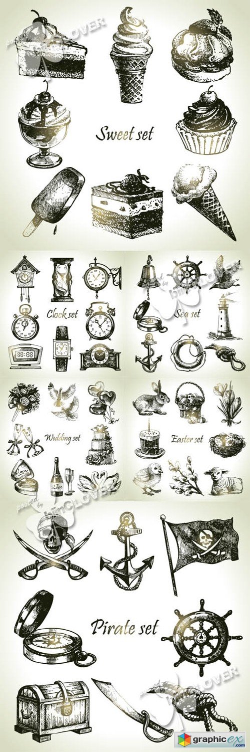 Vector Set of hand drawn illustrations and objects 0416