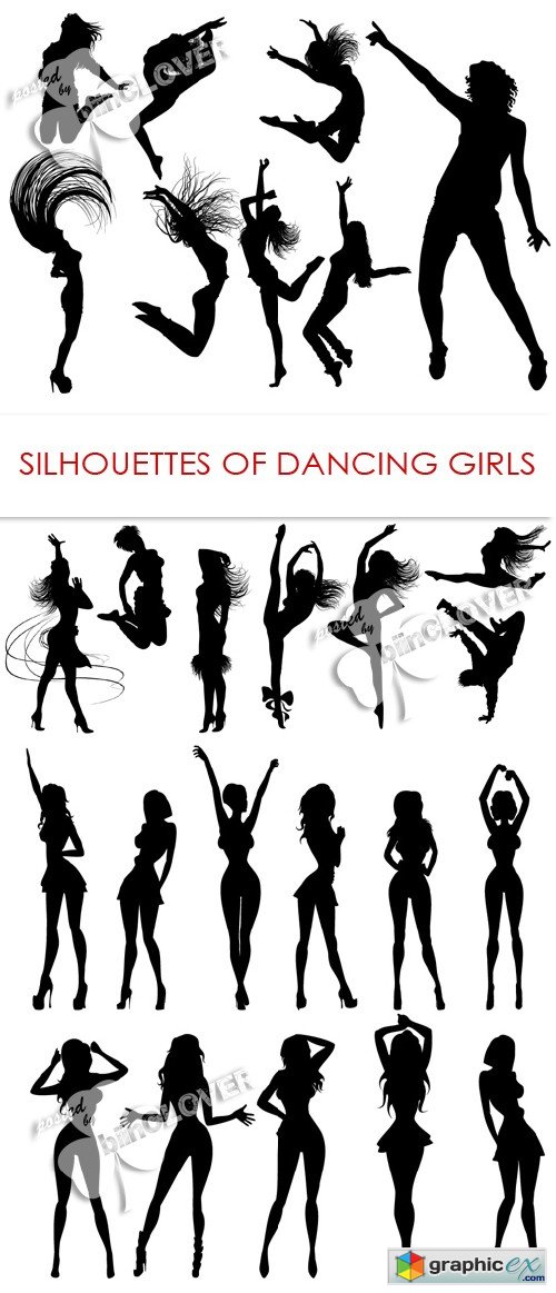Vector Silhouettes of dancing girls 0416