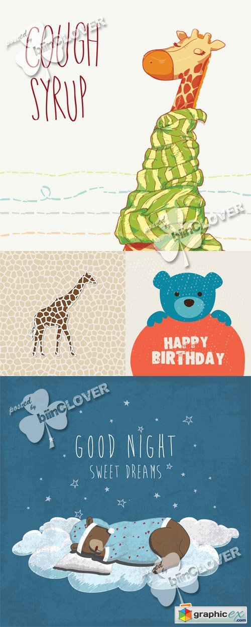 Vector Cute cards with cartoon animals 0555