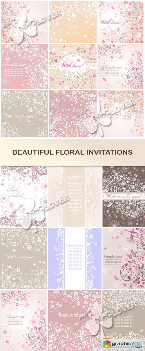 Vector Beautiful floral invitations 0554