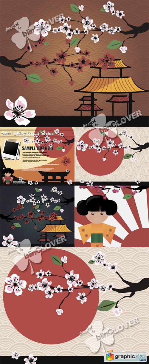 Vector Japanese card with blossom sakura 0397