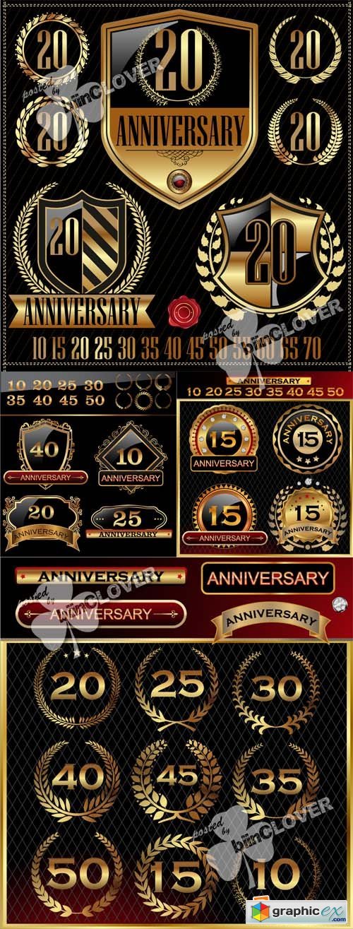 Vector Anniversary label, ribbons and wreath 0382