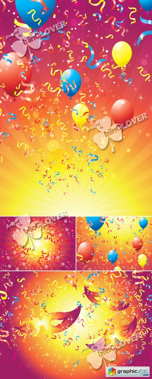 Vector Background with balloons, masks and ribbons 0382
